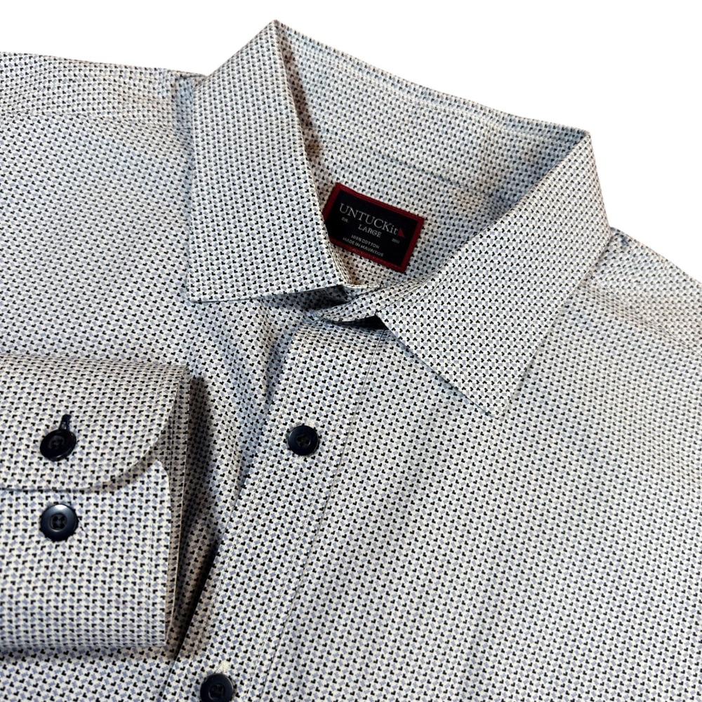 UNTUCKit Boyden Mens Large Long Sleeve Button Down Shirt Blue Geometric Casual